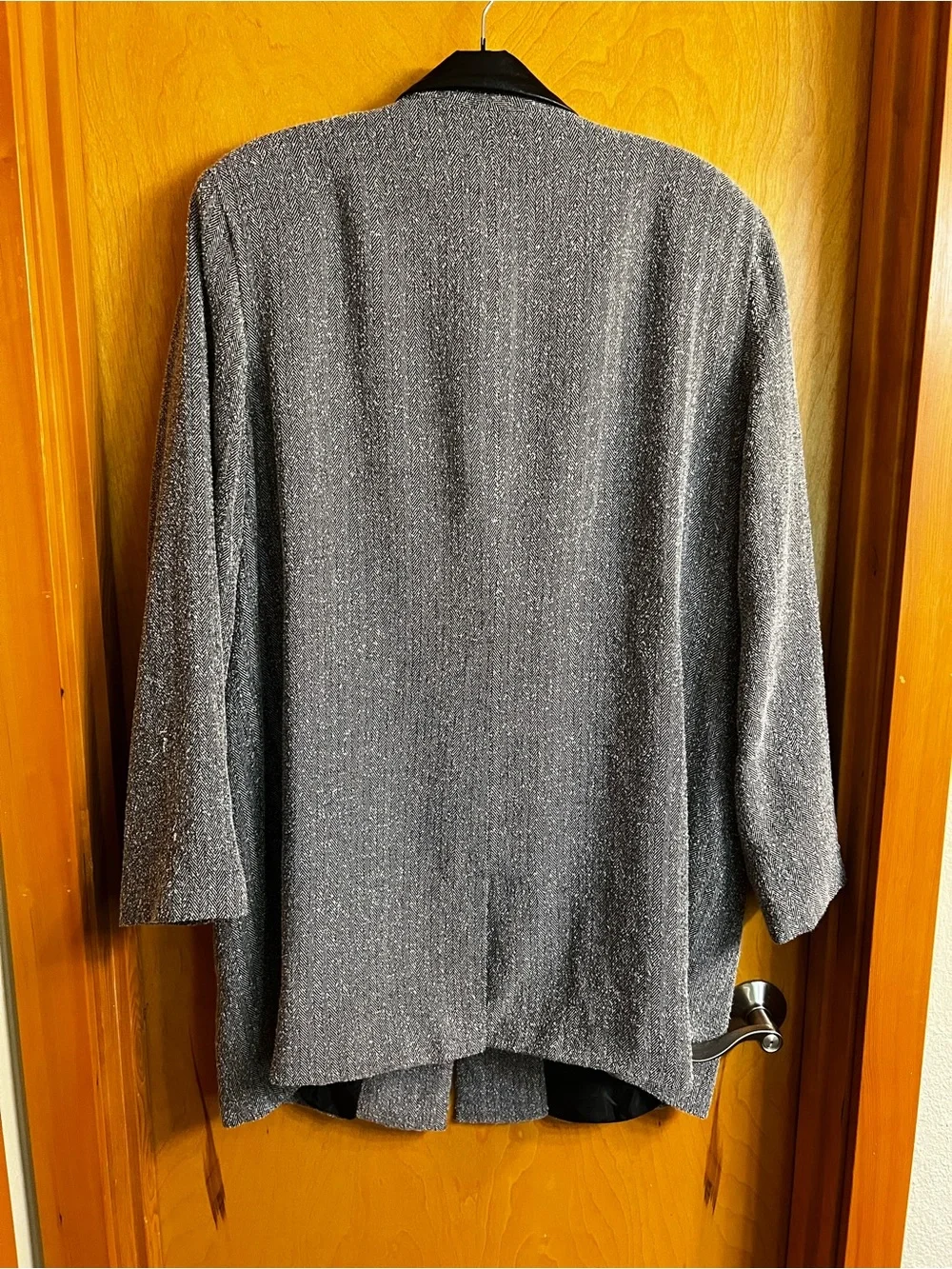 Sag Harbor Black & White Tweed Blazer with Black Faux Leather Collar